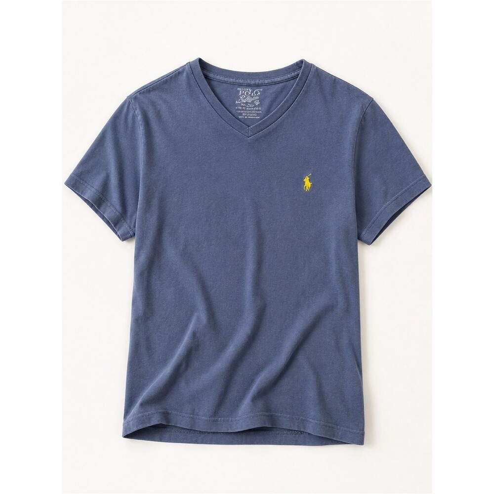Polo Ralph Lauren Blue V-Neck Tee | Yellow Pony Logo | Size Small